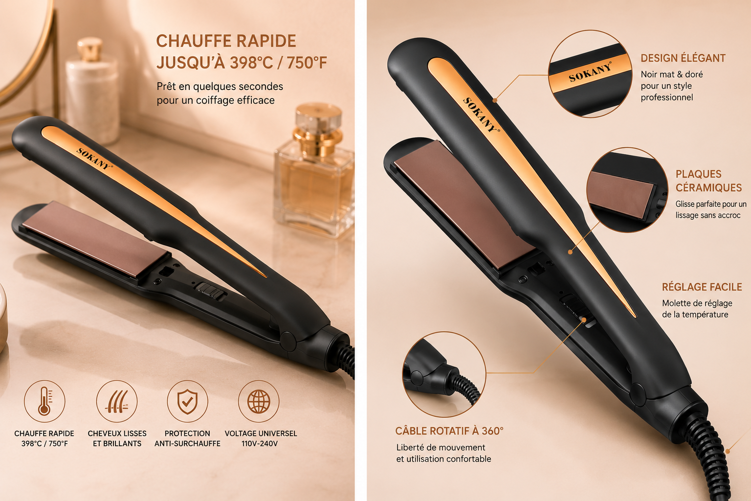 Lisseur Cheveux Professionnel SOKANY SK-916