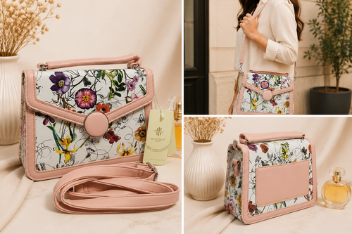 Sac à main femme fleuri – Rose poudré